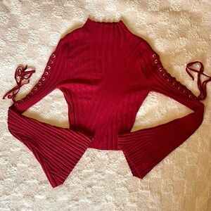 Fashion Nova Red Tie Up Sleeved Top Size XS